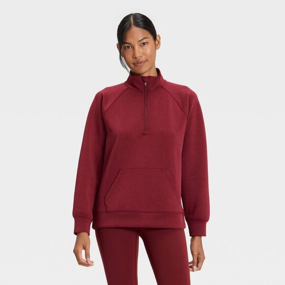 All In Motion Tops - Women's Airy Sleek Legging Friendly Half Zip Sweatshirt - All In Motion Maroon S